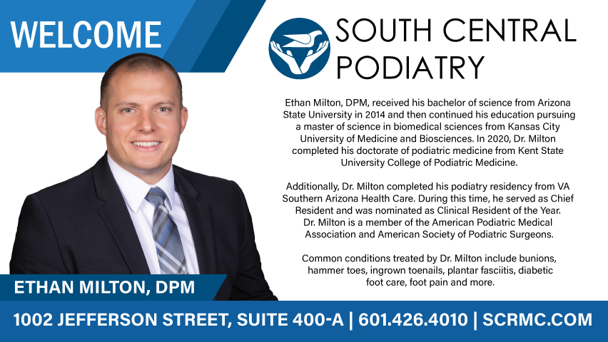 SCRMC Welcomes Ethan Milton, DPM, Podiatrist.